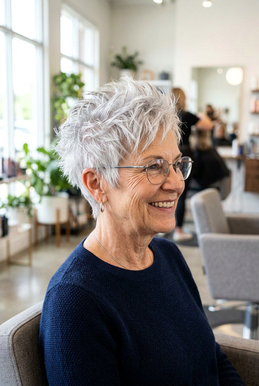 Spiky silver pixie - 20 gray hairstyles for older women - 20 gray hairstyles for older women