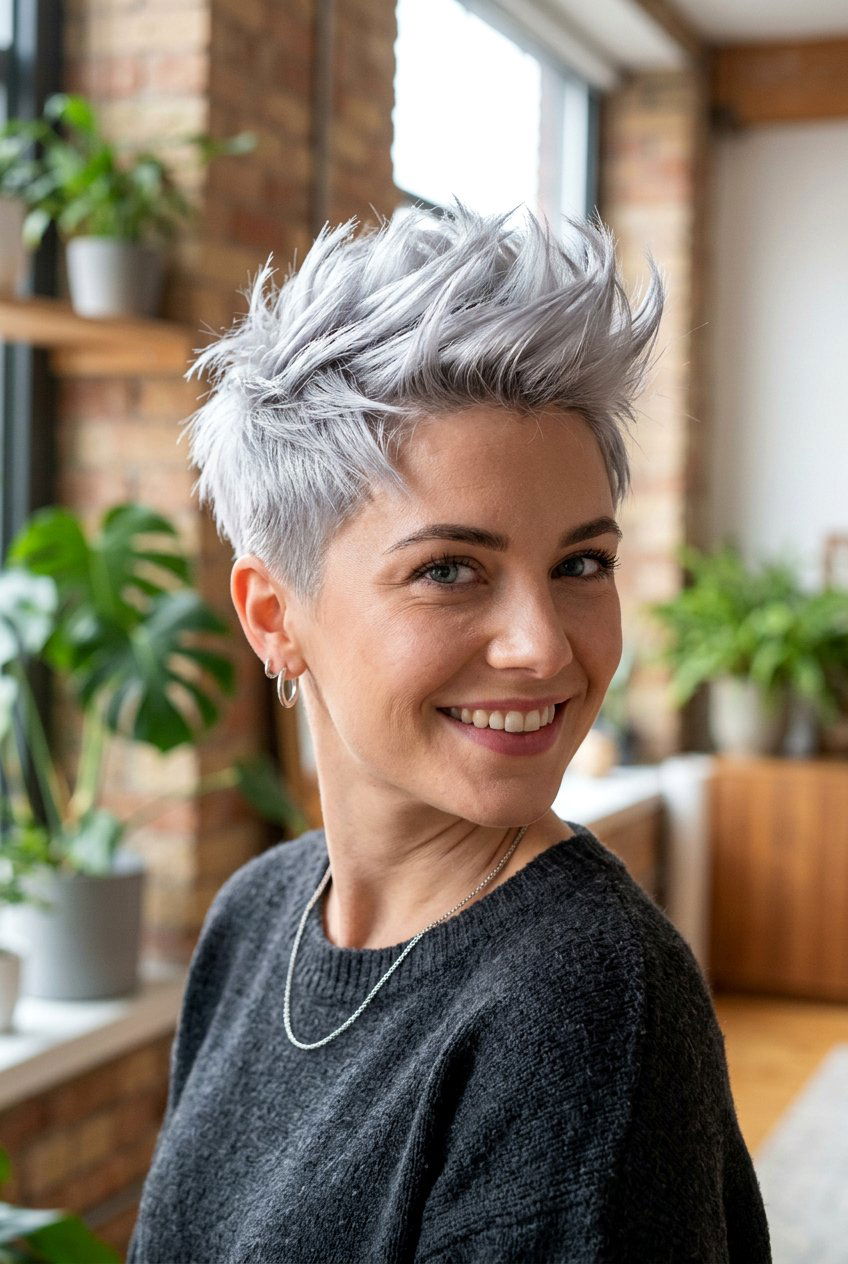 Spiky silver pixie - 20 gray pixie haircut - 20 gray pixie haircut