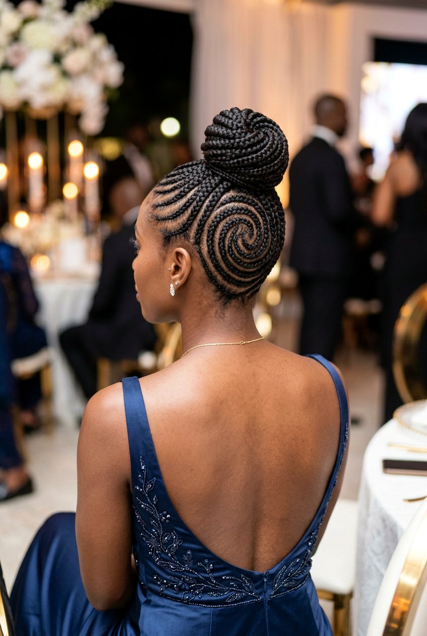 Spiral Cornrow Bun - 20 curved cornrow braid styles - 20 curved cornrow braid styles