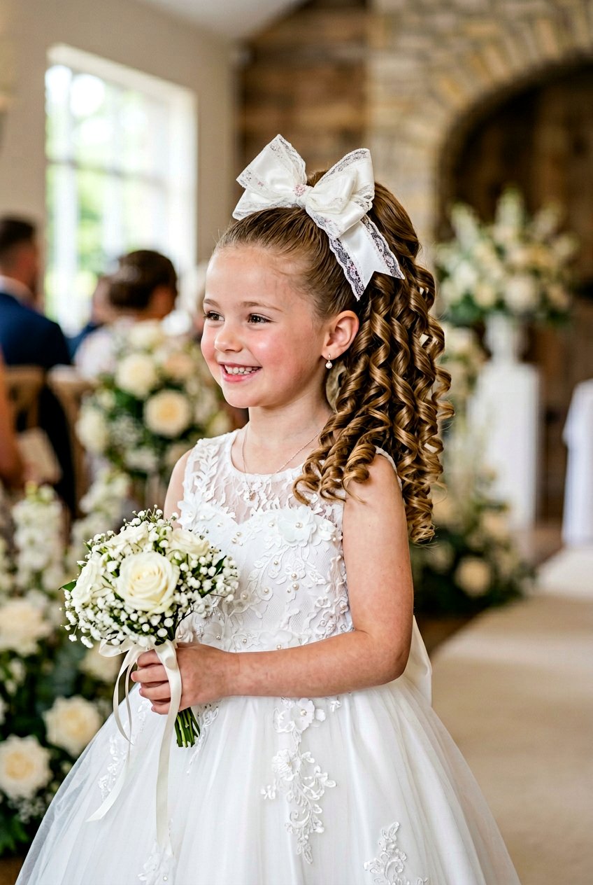 Spiral Curl Ponytail With Wired Ribbon Bow - 20 little girls ponytail with ribbon bow - 20 little girls ponytail with ribbon bow