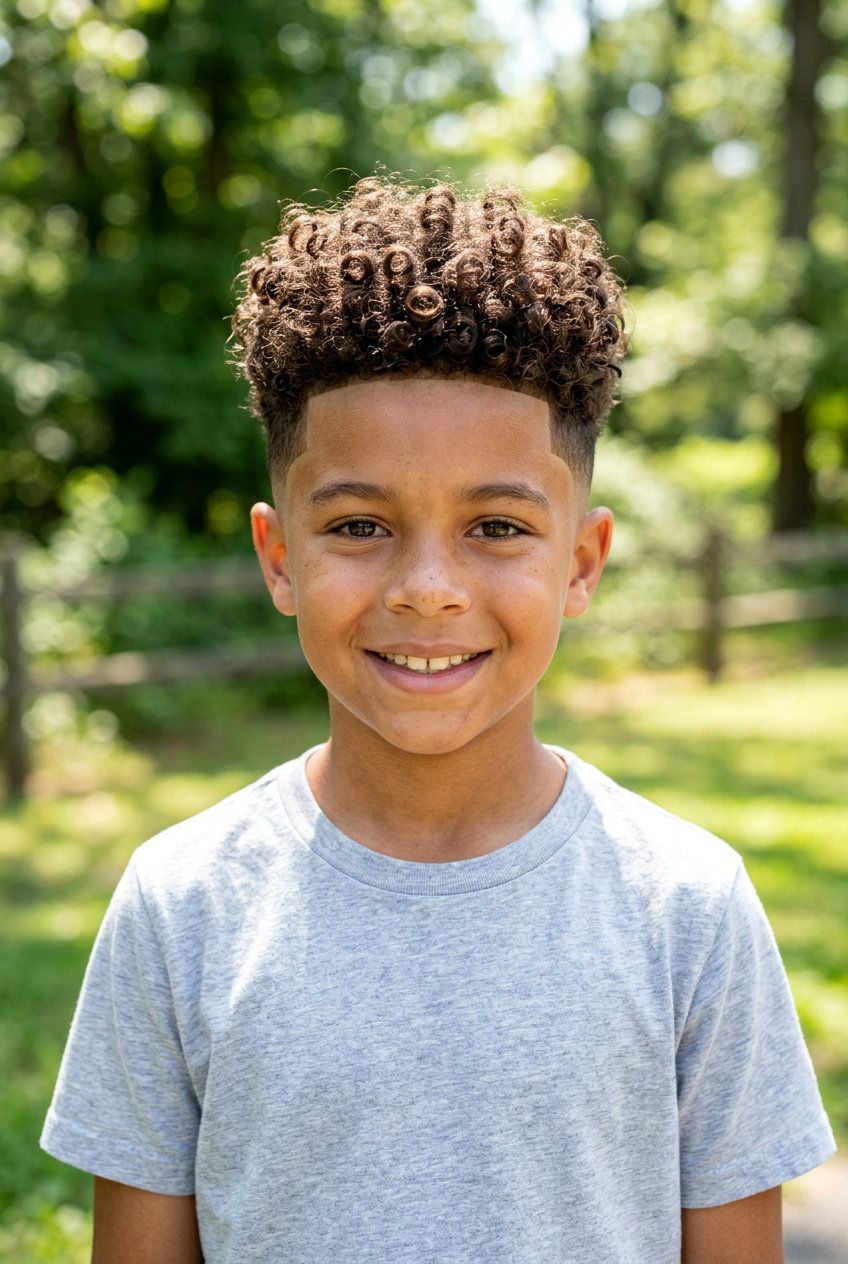 Spiral Curls with High Fade for Mixed Boys - 20 mixed boys curly haircuts - 20 mixed boys curly haircuts