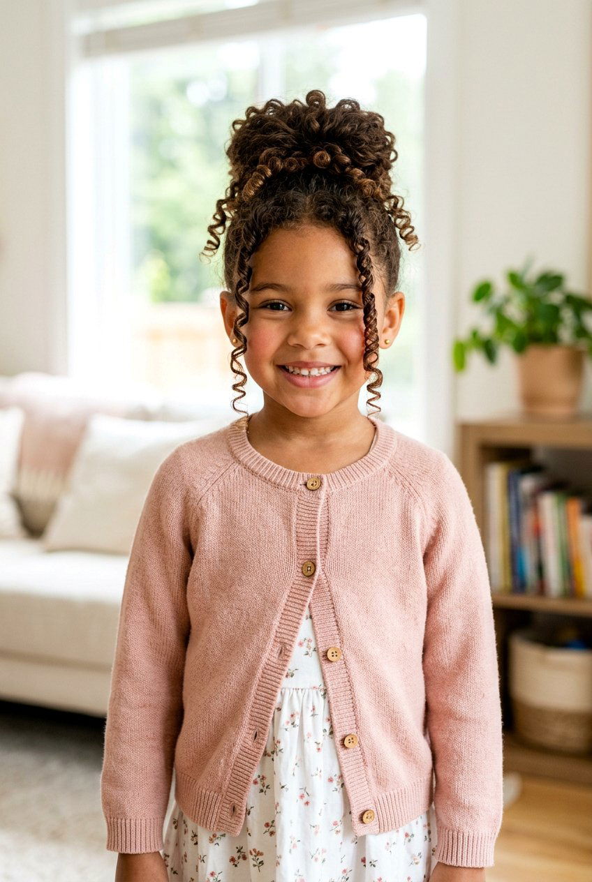 Spiral Curly Bun For Little Girls - 20 little girls school bun hairstyle - 20 little girls school bun hairstyle