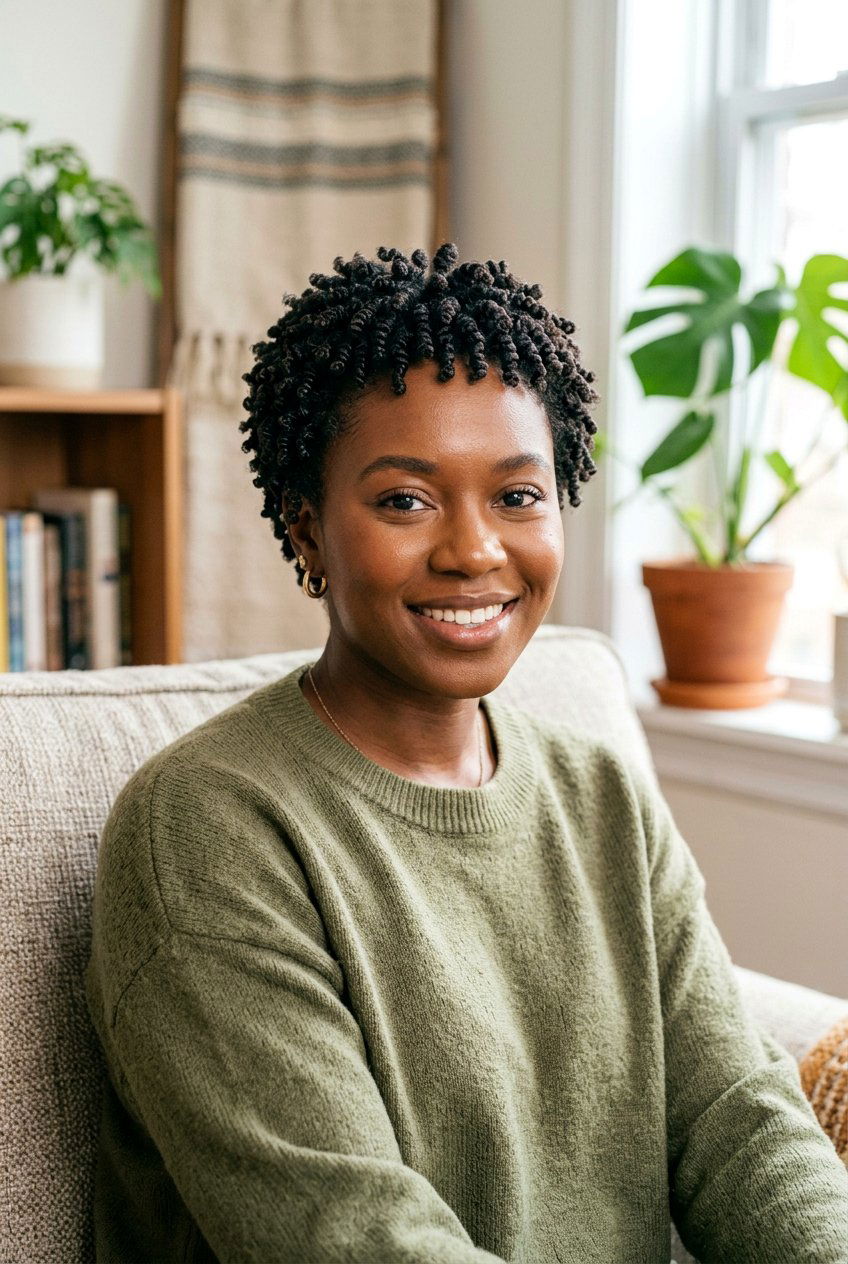 Sponge Twist Coils on TWA Natural Hair - 20 twist sponge hairstyle for black women - 20 twist sponge hairstyle for black women