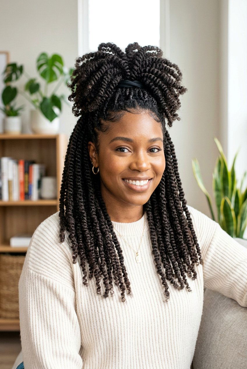 Sponge Twist Half Up Half Down - 20 twist sponge hairstyle for black women - 20 twist sponge hairstyle for black women