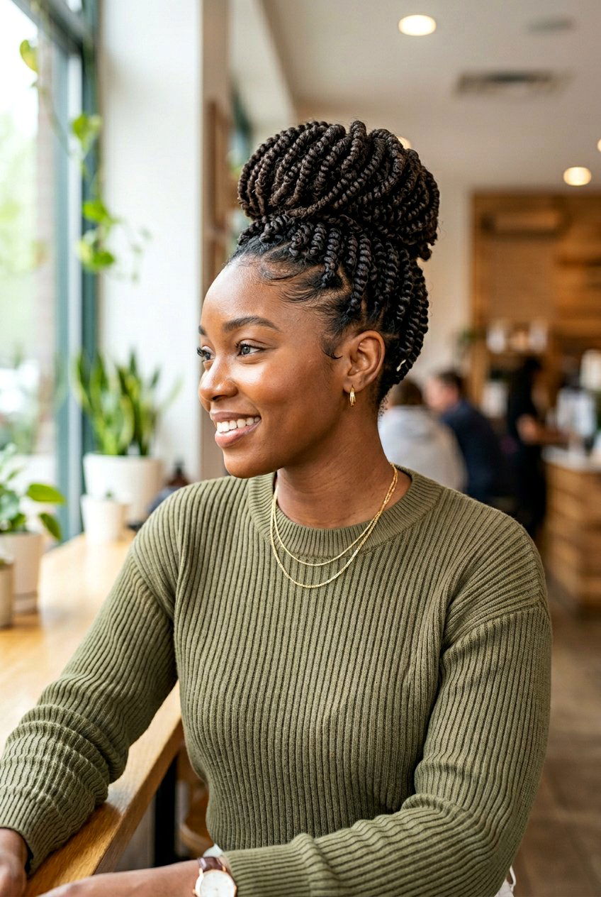 Sponge Twist Updo for Natural Hair - 20 twist sponge hairstyle for black women - 20 twist sponge hairstyle for black women