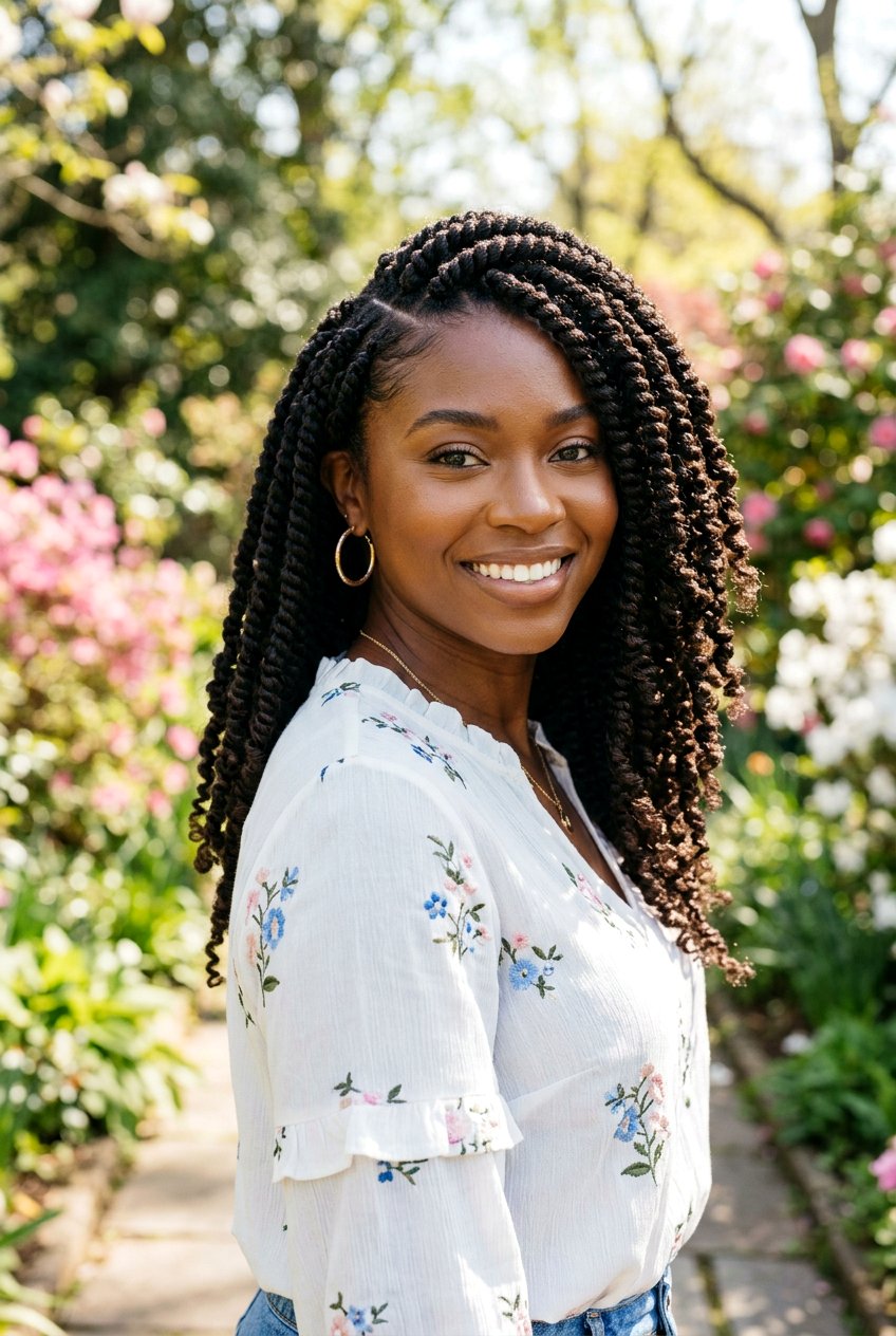 Spring Twist With Side Part - 20 black women spring twist ideas - 20 black women spring twist ideas