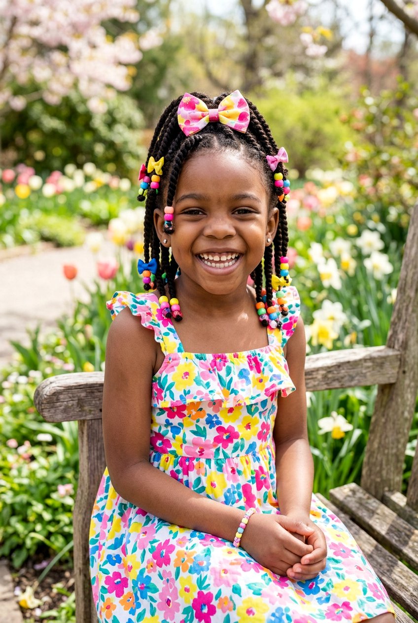 Springtime Twists With Beads And Bows - 20 easter hairstyles for little girls with bows - 20 easter hairstyles for little girls with bows