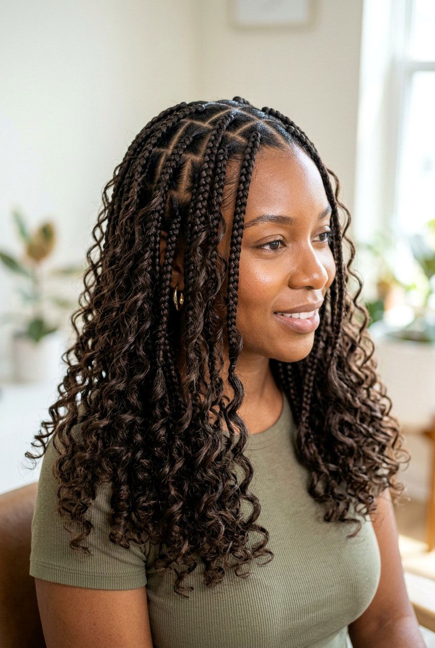 Square Part Bohemian Box Braids - 20 bohemian box braids - 20 bohemian box braids