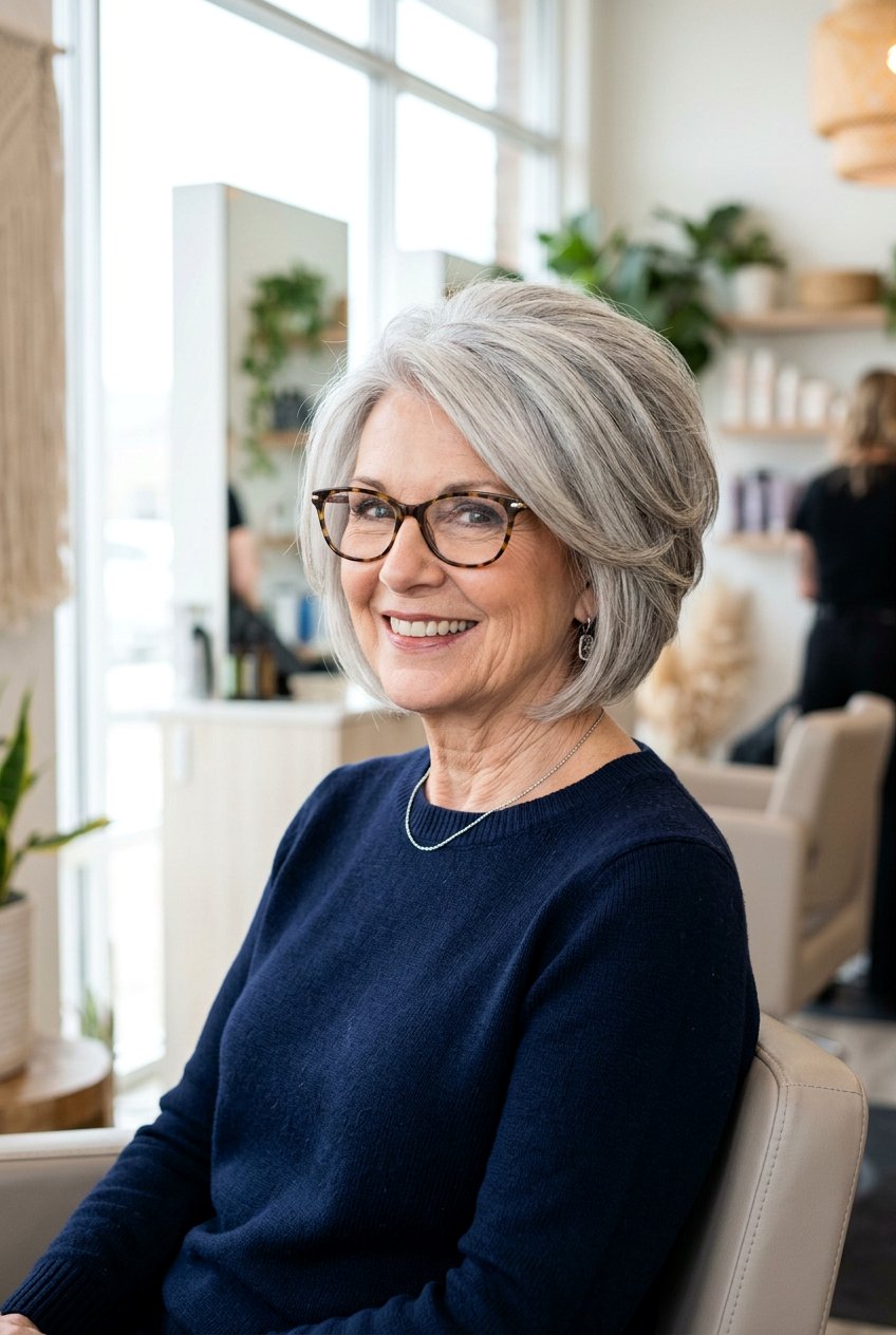 Stacked Bob Haircut - 20 hairstyles for women over 60 with glasses - 20 hairstyles for women over 60 with glasses