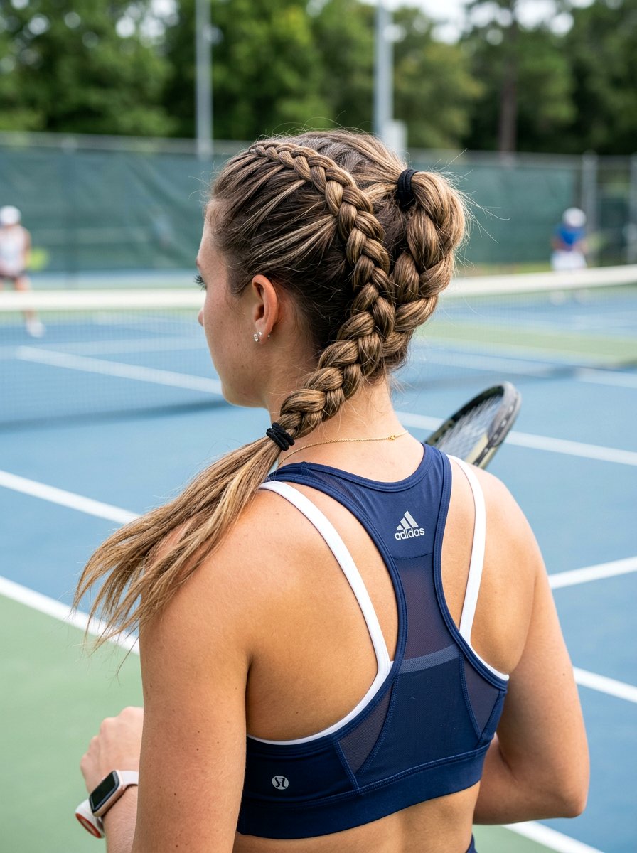Stacked Braid Tennis Ponytail - 20 tennis ponytail with braid - 20 tennis ponytail with braid
