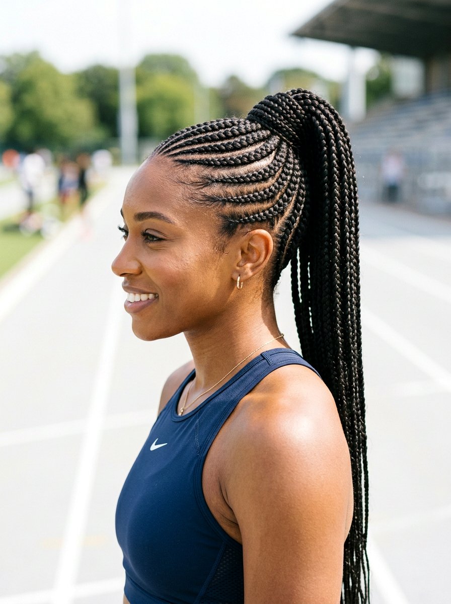 Stacked Braids Ponytail - 20 workout hairstyle for shoulder length layers - 20 workout hairstyle for shoulder length layers