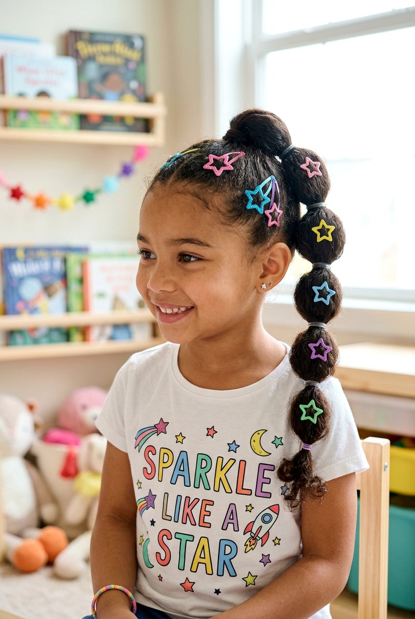 Stacked Bubble Ponytail With Star Clips - 20 little girls bubble ponytail with clips - 20 little girls bubble ponytail with clips