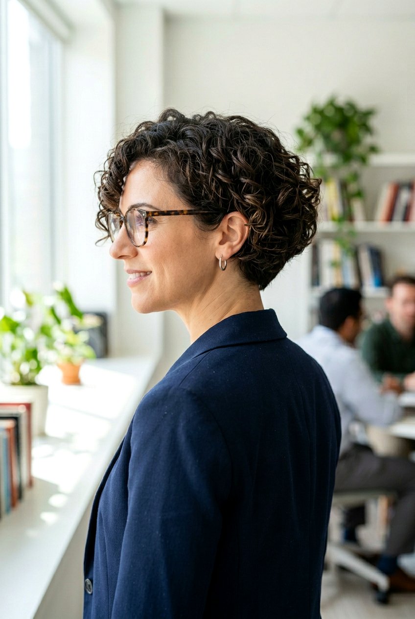 Stacked Curly Bob - 20 curly hairstyles for women with glasses - 20 curly hairstyles for women with glasses