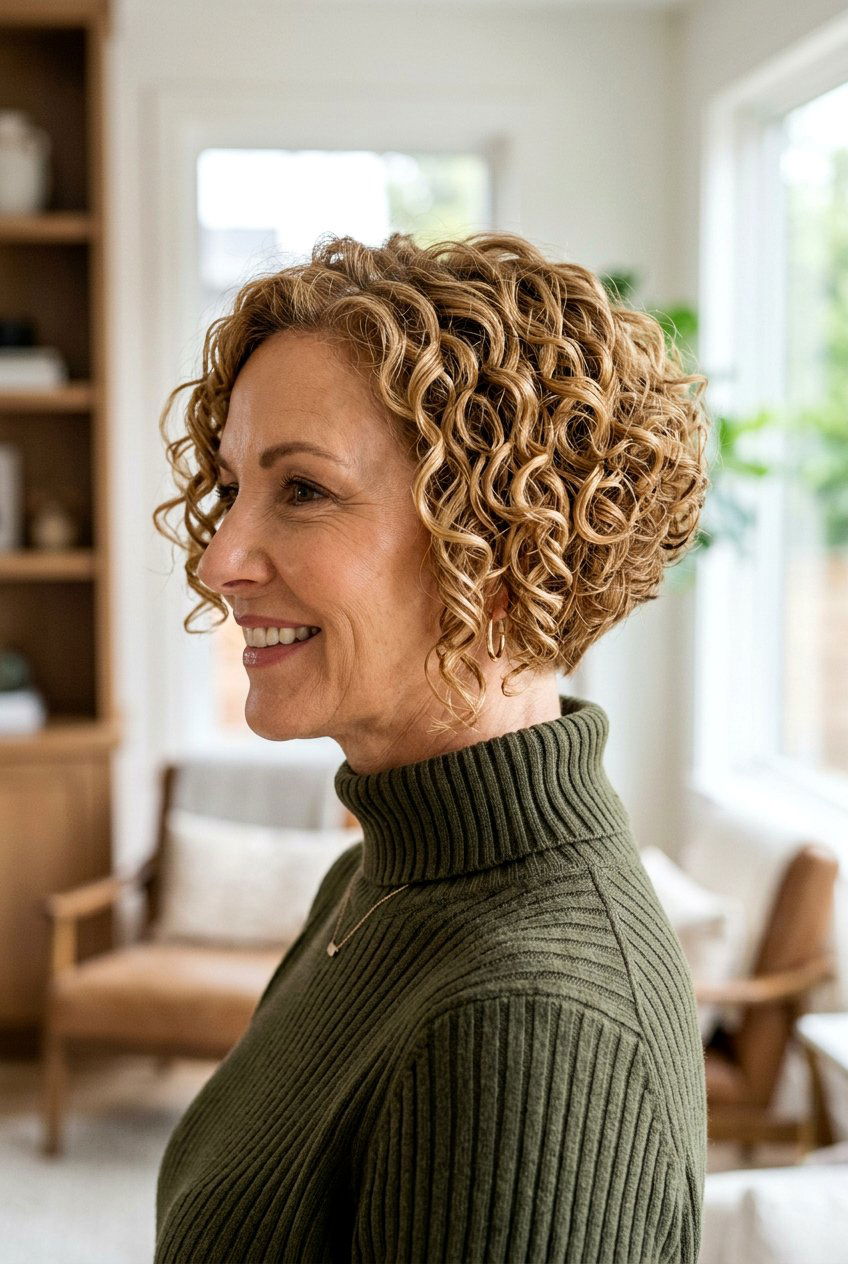 Stacked Curly Bob - 20 curly bob for mature women - 20 curly bob for mature women