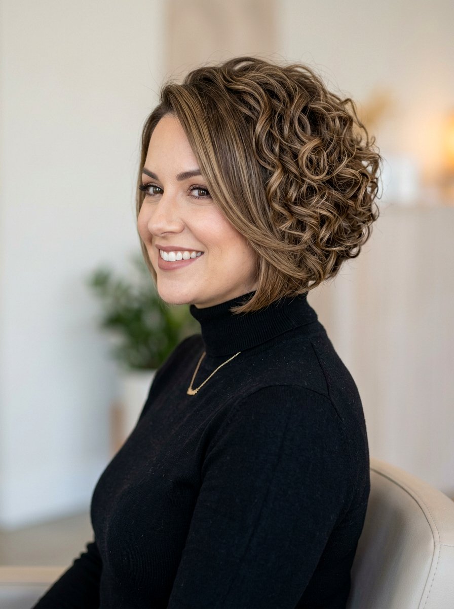 Stacked Curly Layered Bob For Round Face - 20 curly layered haircut for round face women - 20 curly layered haircut for round face women