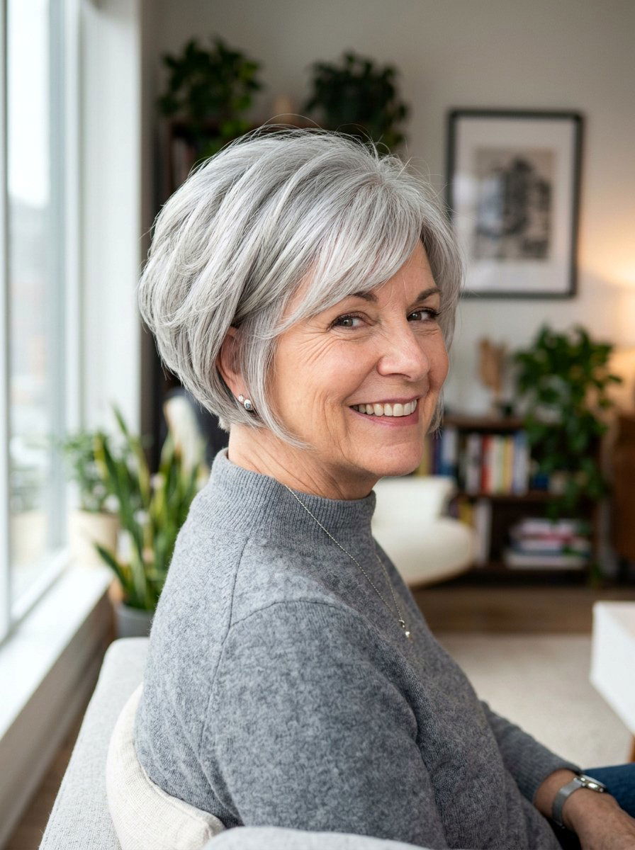 Stacked Feathered Bob With Nape Undercut - 20 short feathered bob for women over 60 - 20 short feathered bob for women over 60