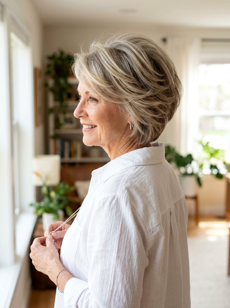 Stacked Feathered Lob - 20 soft feathered lob for older women - 20 soft feathered lob for older women