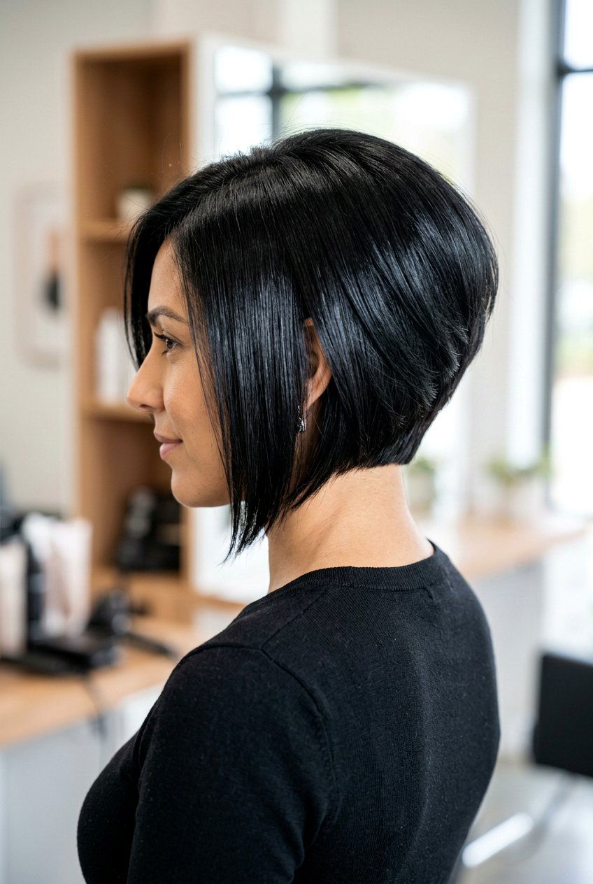 Stacked Glossy Black Bob - 20 glossy black bob haircut - 20 glossy black bob haircut