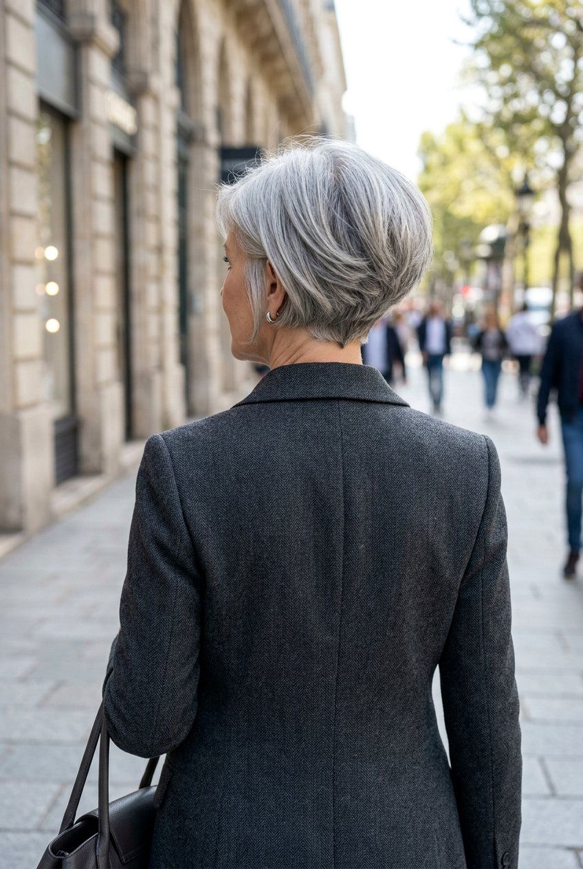 Stacked Gray Layers In Back - 20 gentle layers for naturally gray hair - 20 gentle layers for naturally gray hair