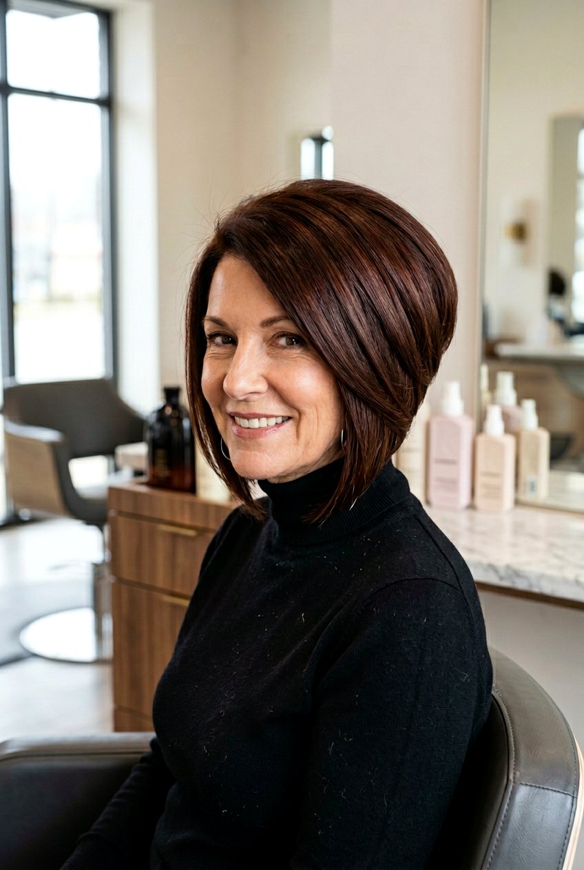 Stacked Inverted Bob - 20 low maintenance layered haircut for mature women - 20 low maintenance layered haircut for mature women