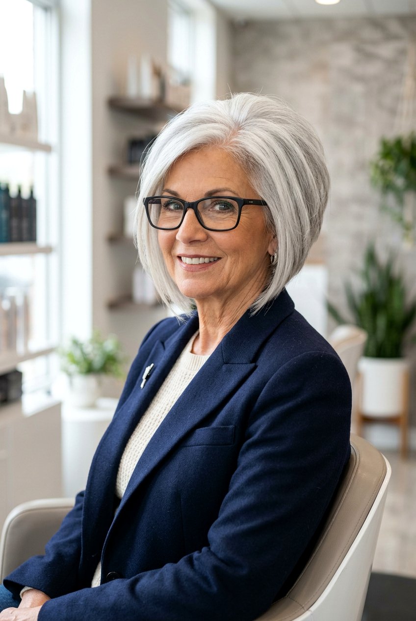 Stacked Layered Bob - 20 layered haircut for women over 70 with glasses - 20 layered haircut for women over 70 with glasses