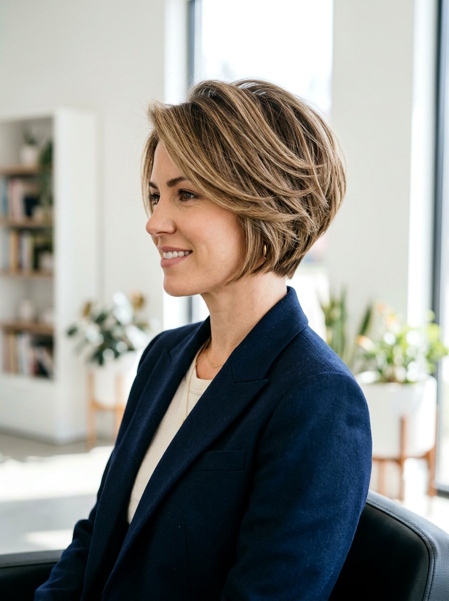 Stacked Layered Chin Length Bob - 20 layered chin length bob with volume - 20 layered chin length bob with volume