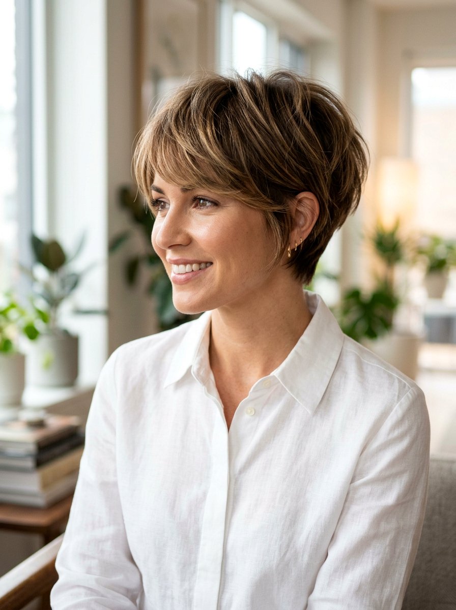 Stacked Layered Pixie With Side Bangs - 20 layered pixie with side fringe - 20 layered pixie with side fringe