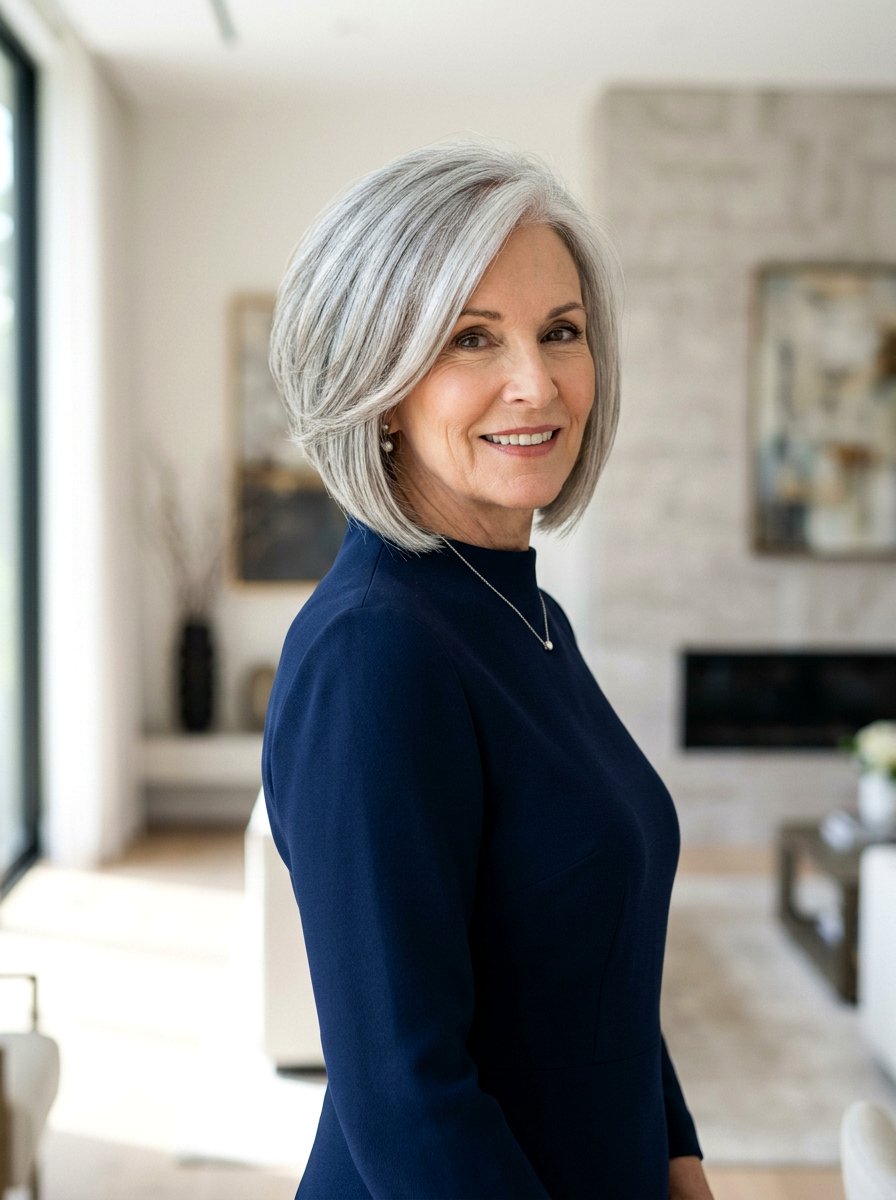 Stacked Shoulder Length Bob - 20 polished shoulder length hairstyle for older women - 20 polished shoulder length hairstyle for older women