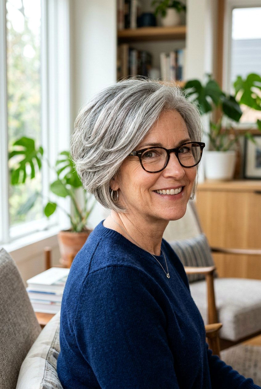 Stacked bob - 20 hairstyles for women over 40 with glasses - 20 hairstyles for women over 40 with glasses