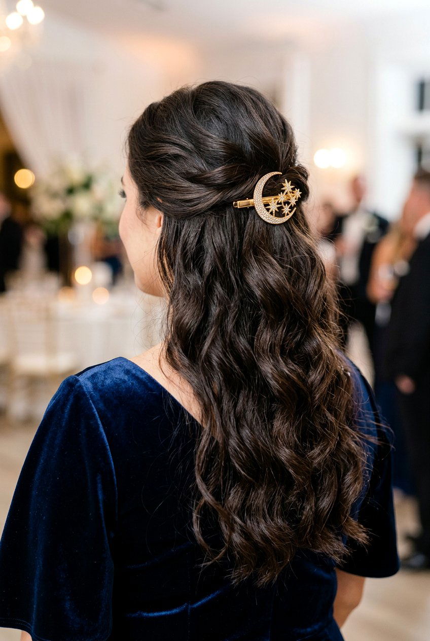 Stars and Moon Barrette Half Up - 20 barrette half up hairstyle - 20 barrette half up hairstyle