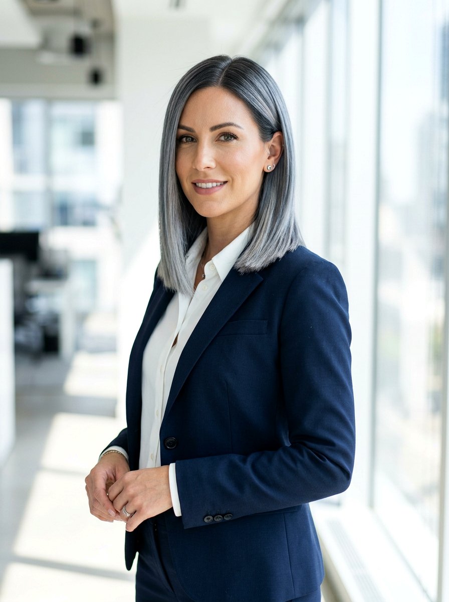 Steel Gray Blonde Balayage Straight Hair - 20 rooted gray blonde balayage - 20 rooted gray blonde balayage