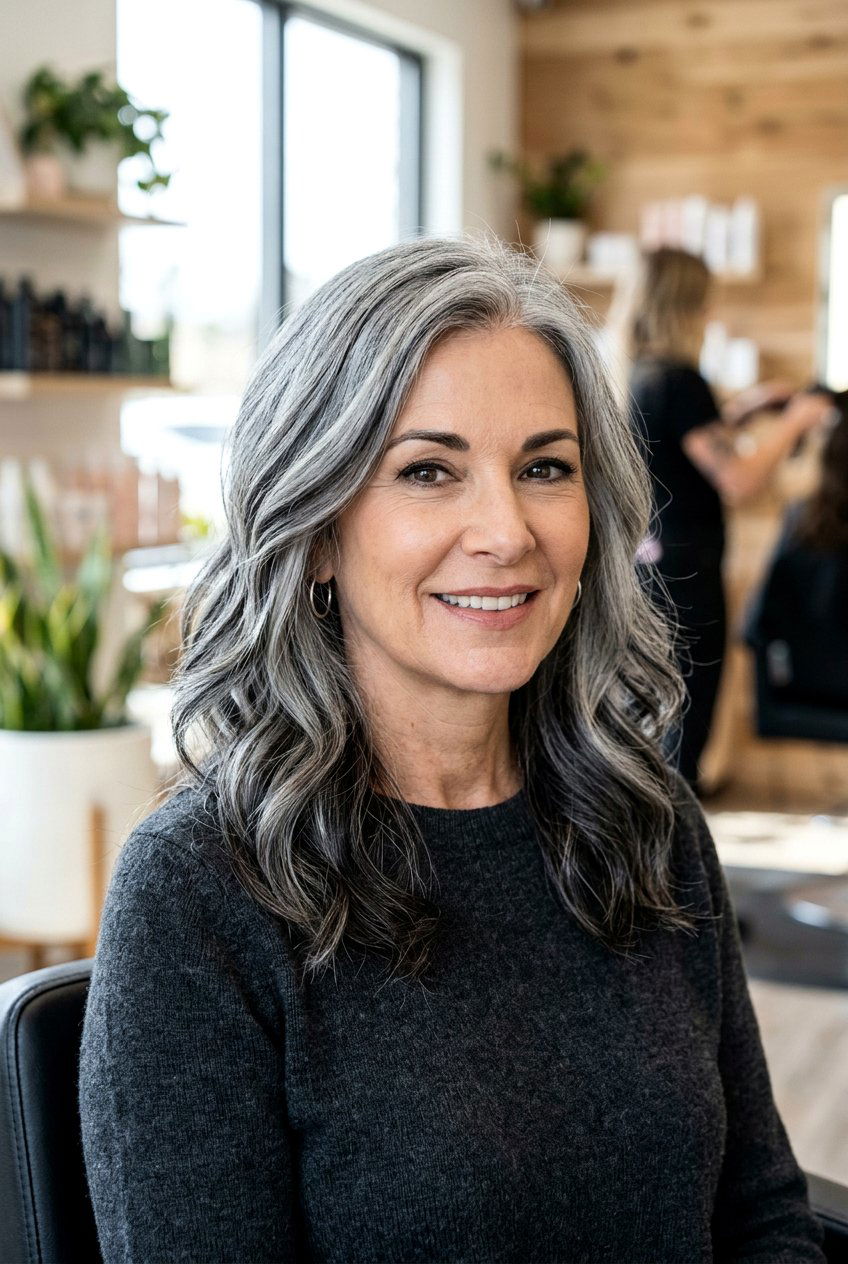 Steel gray hair with lowlights - 20 salt and pepper hair color ideas - 20 salt and pepper hair color ideas
