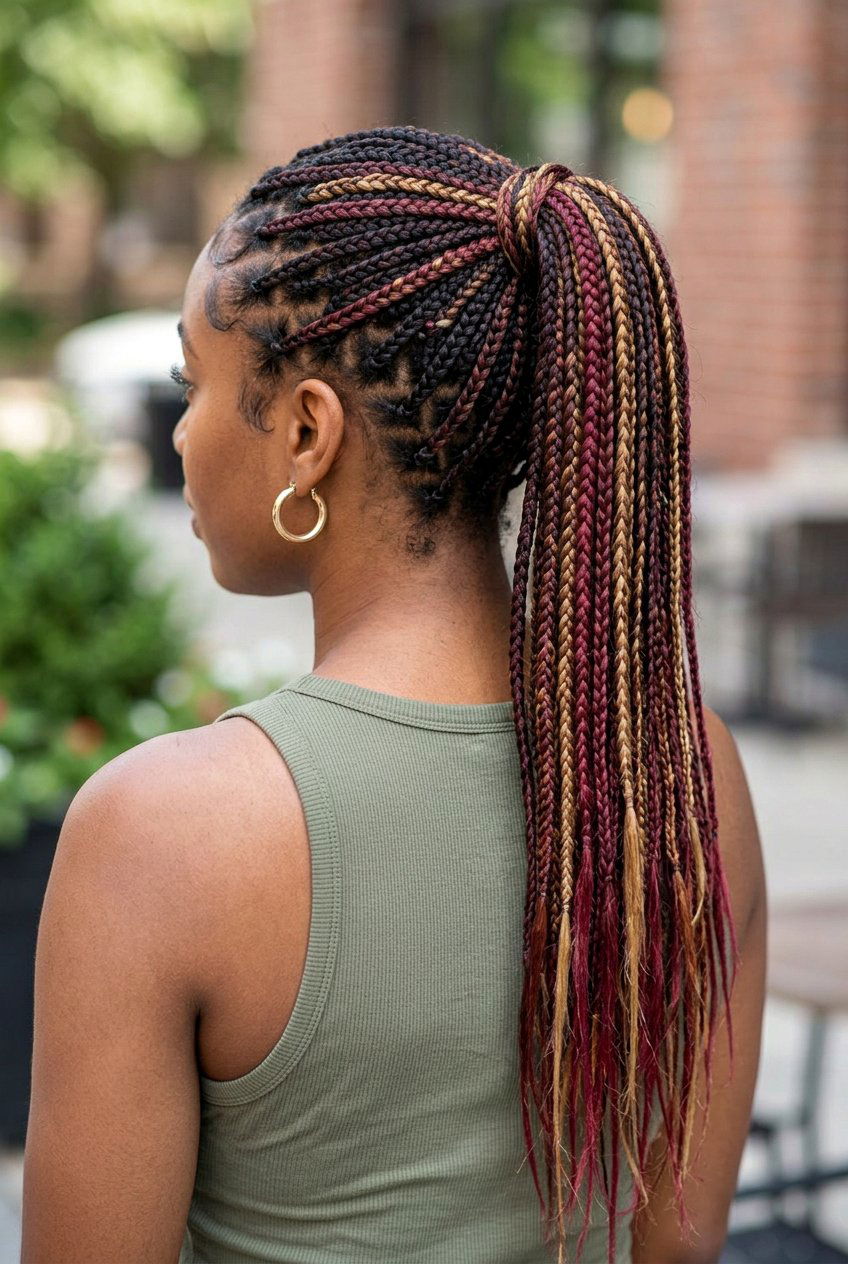 Stitch Braid Feed In Ponytail with Mini Braids - 20 mini braids ponytail for natural hair - 20 mini braids ponytail for natural hair