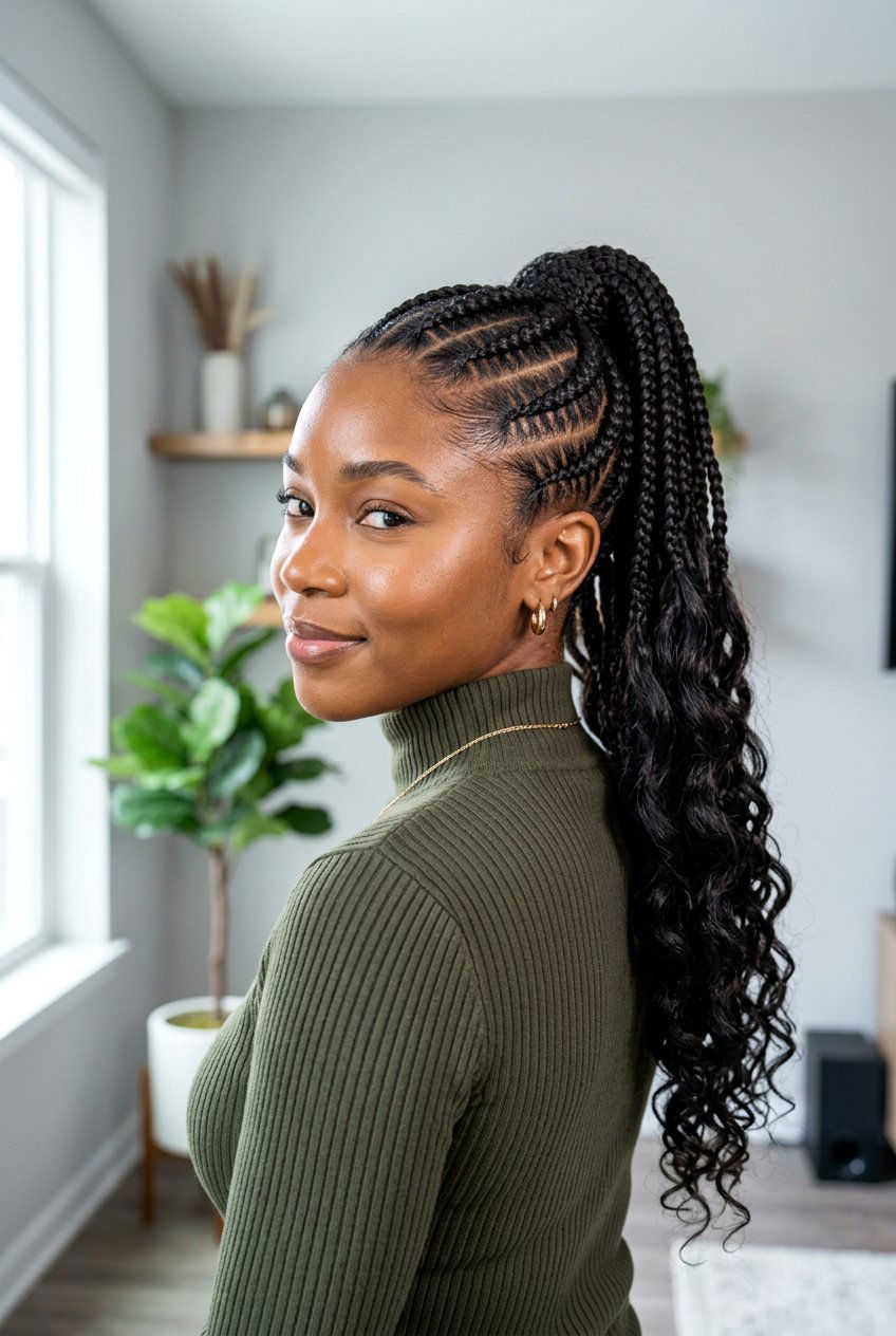 Stitch Braid Ponytail - 20 cornrow ponytail for black women - 20 cornrow ponytail for black women