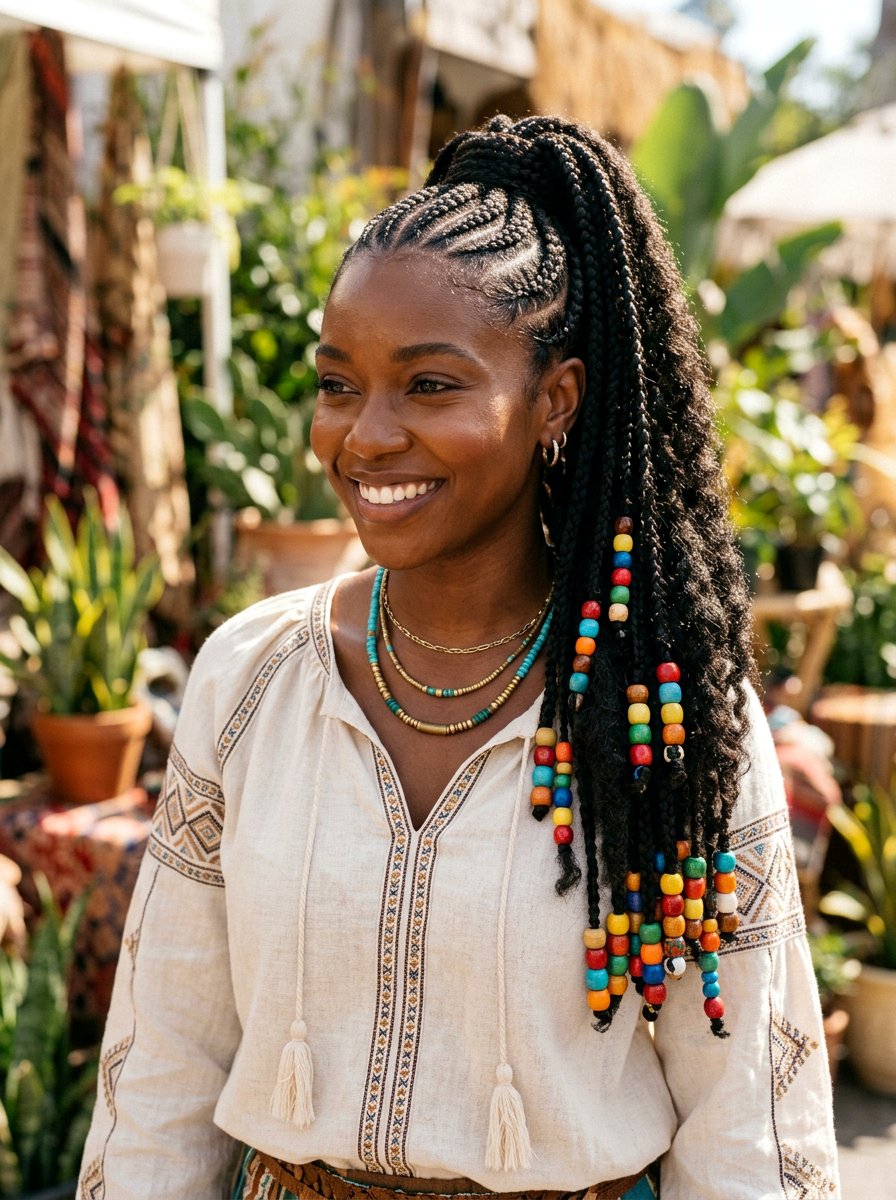 Stitch Braid Ponytail With Beads - 20 stitch braid ponytail hairstyle - 20 stitch braid ponytail hairstyle