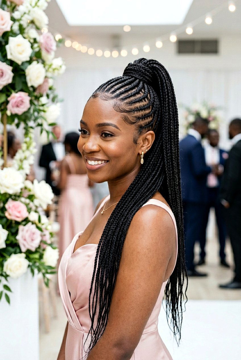 Stitch Braid Ponytail with Sleek Edges - 20 bridesmaid braid ponytail for black women - 20 bridesmaid braid ponytail for black women