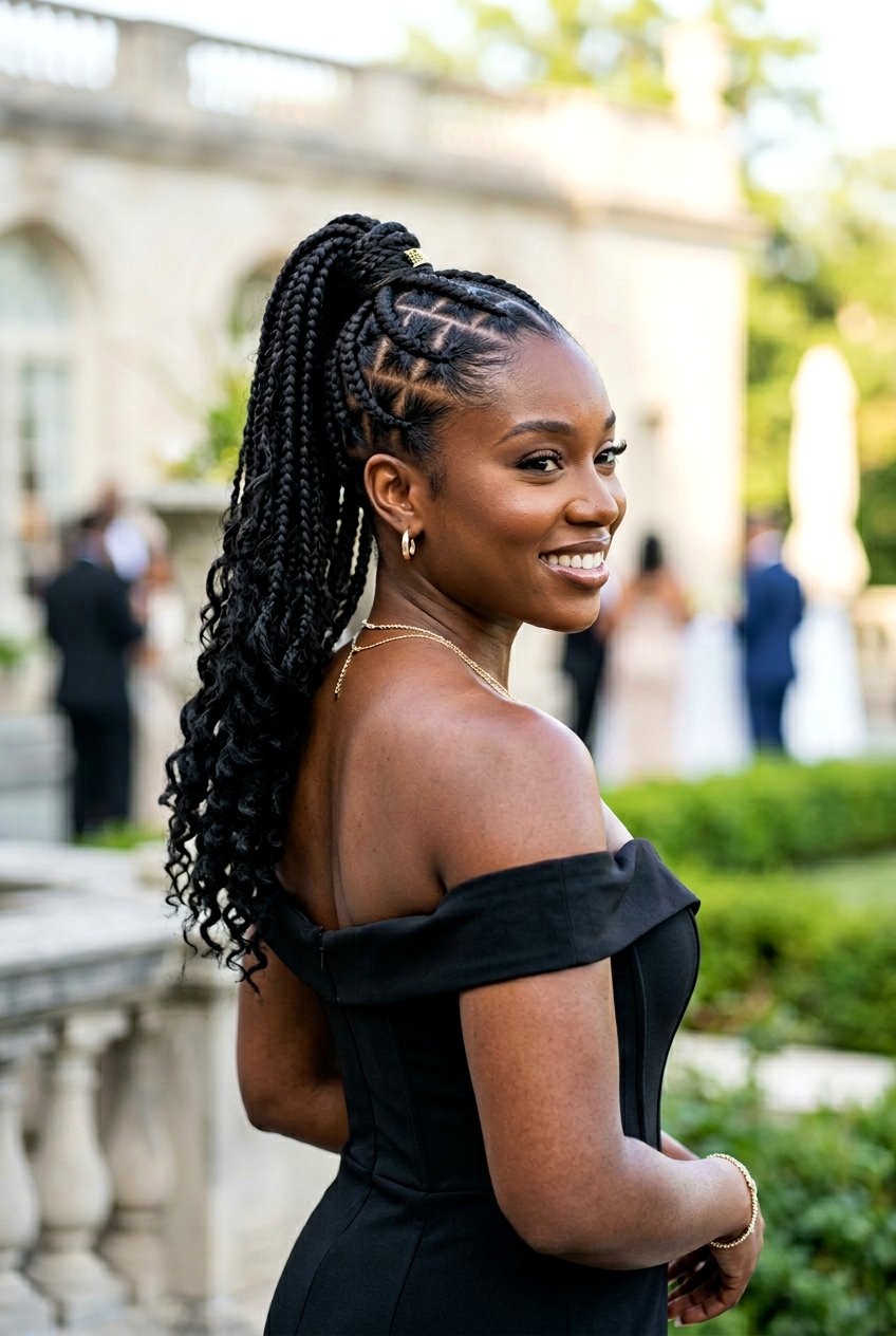 Stitch Braided High Ponytail - 20 black women braided ponytail ideas - 20 black women braided ponytail ideas
