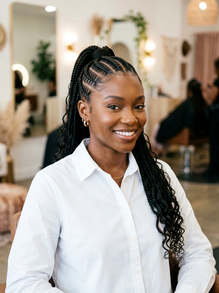 Stitch Braided Ponytail - 20 ponytail hairstyles for black women - 20 ponytail hairstyles for black women