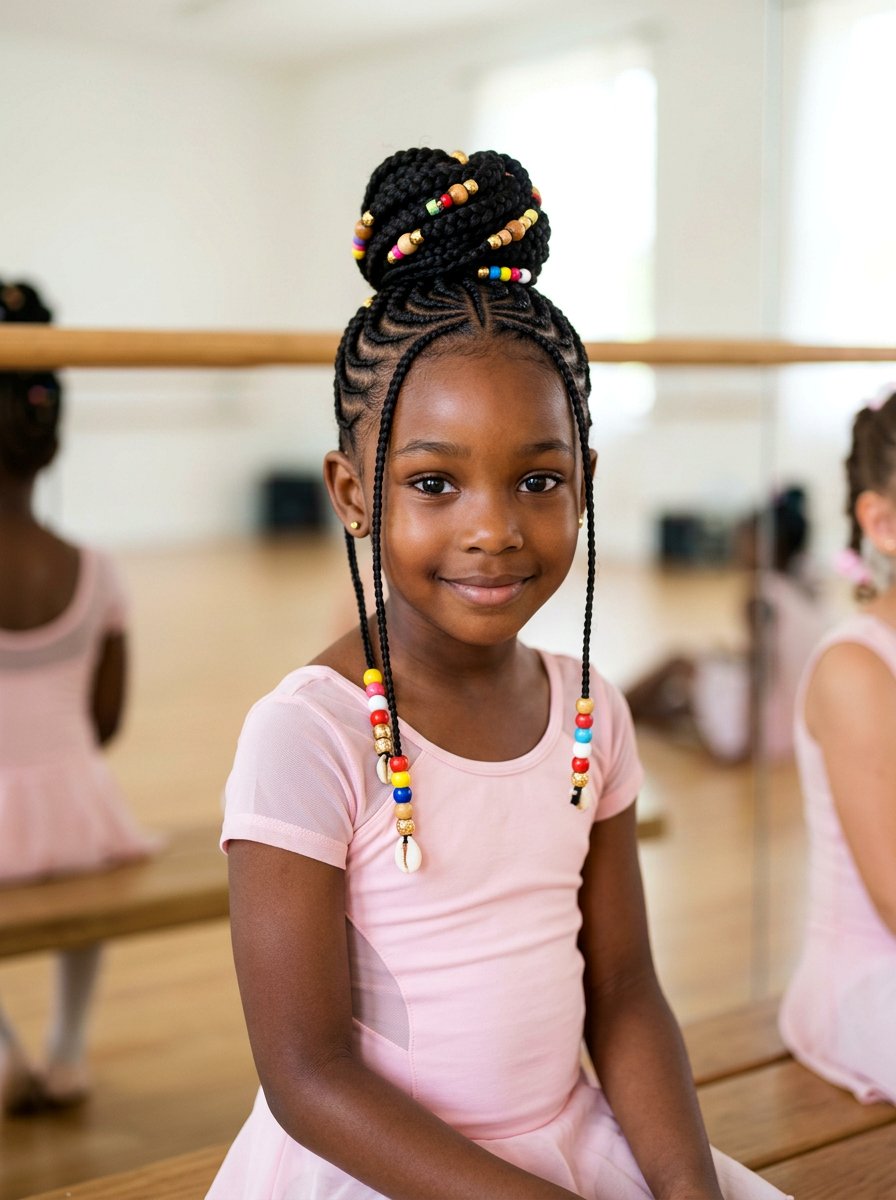 Stitch Braids Bun With Beads - 20 kids stitch braids with beads - 20 kids stitch braids with beads