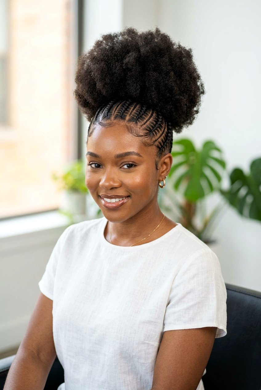 Stitch Braids High Afro Puff - 20 afro puff ponytail with braids - 20 afro puff ponytail with braids