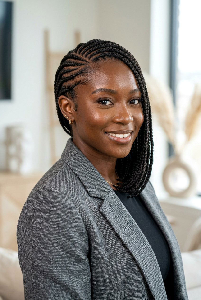 Stitch Braids Into a Side Sweep - 20 office friendly braided hairstyles for black women - 20 office friendly braided hairstyles for black women