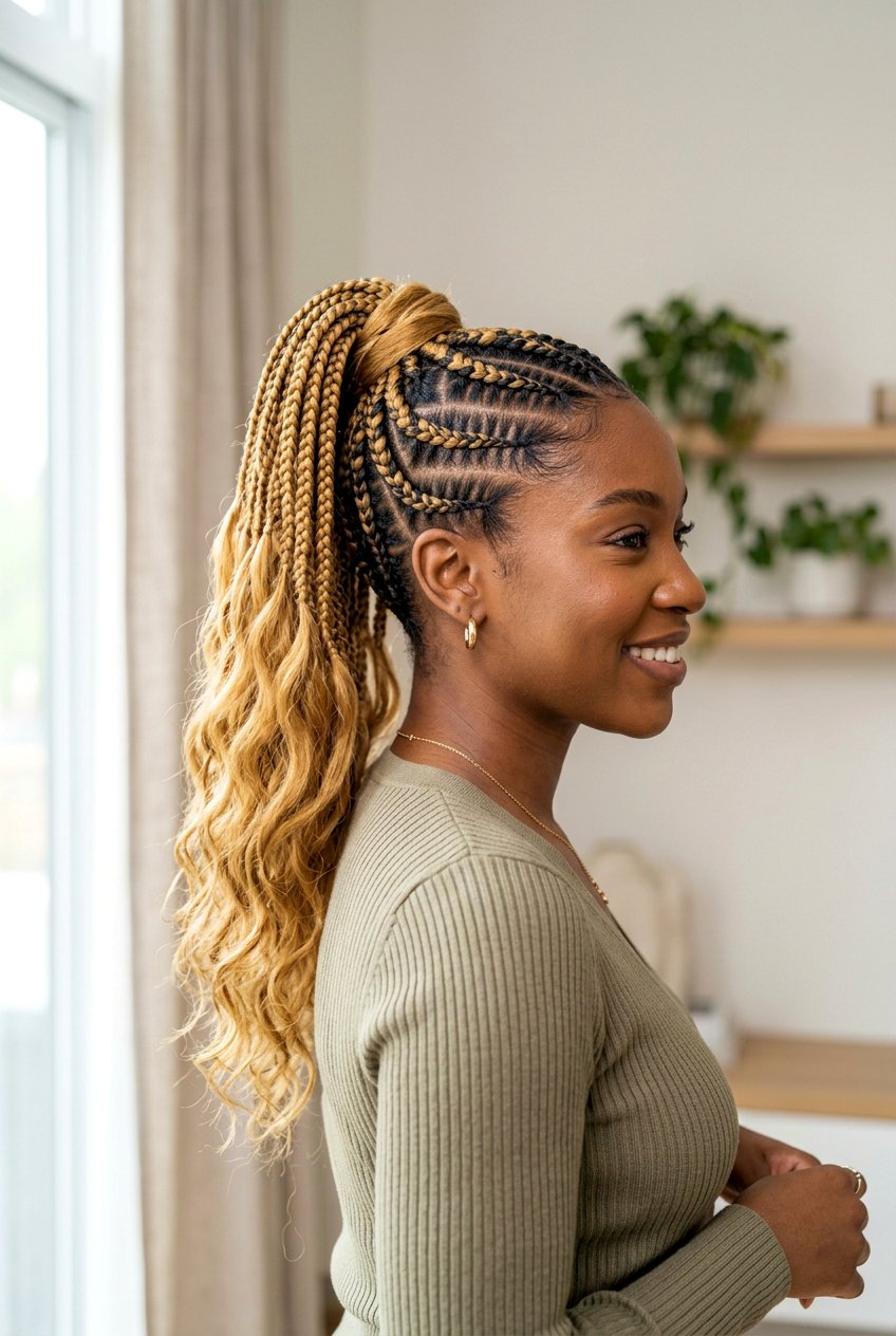 Stitch Braids Ponytail With Color - 20 stitch braids with ponytail - 20 stitch braids with ponytail