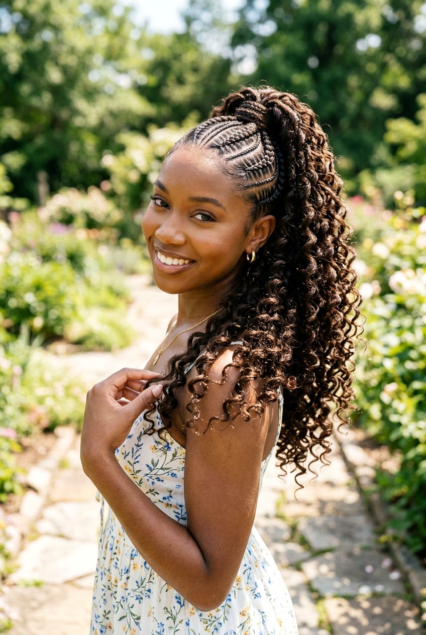 Stitch Braids Ponytail With Curls - 20 stitch braids with ponytail - 20 stitch braids with ponytail