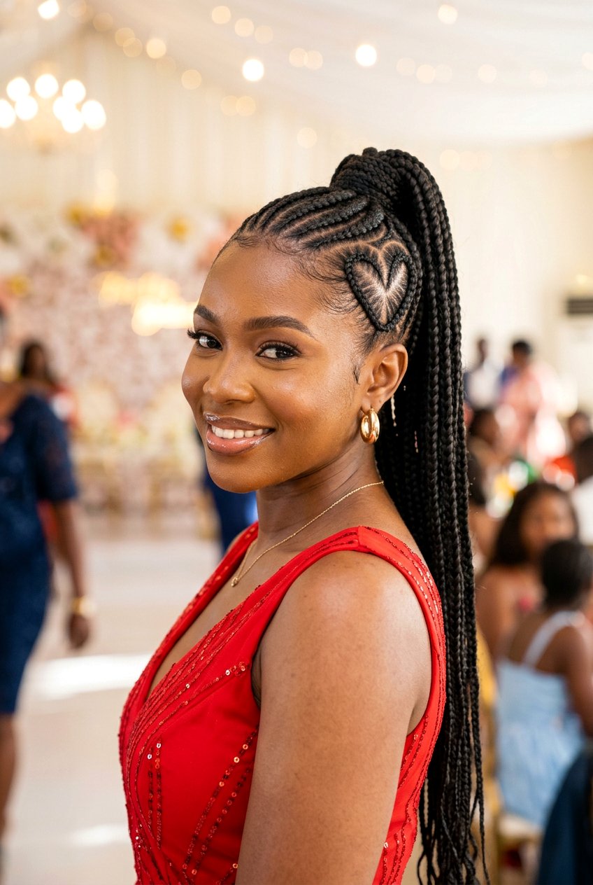 Stitch Braids Ponytail With Heart - 20 stitch braids with ponytail - 20 stitch braids with ponytail