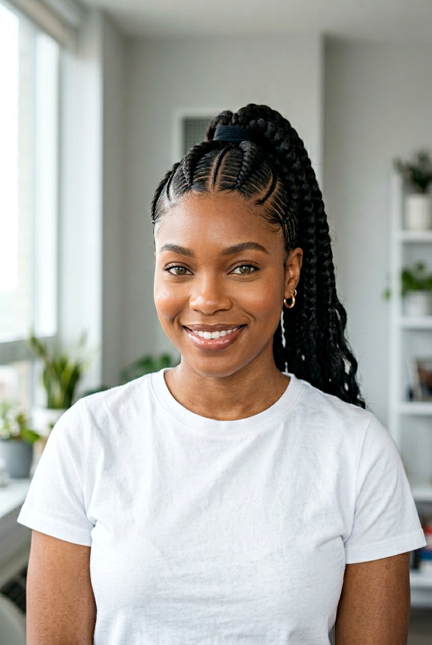 Stitch Braids Ponytail With Two Braids - 20 stitch braids with ponytail - 20 stitch braids with ponytail