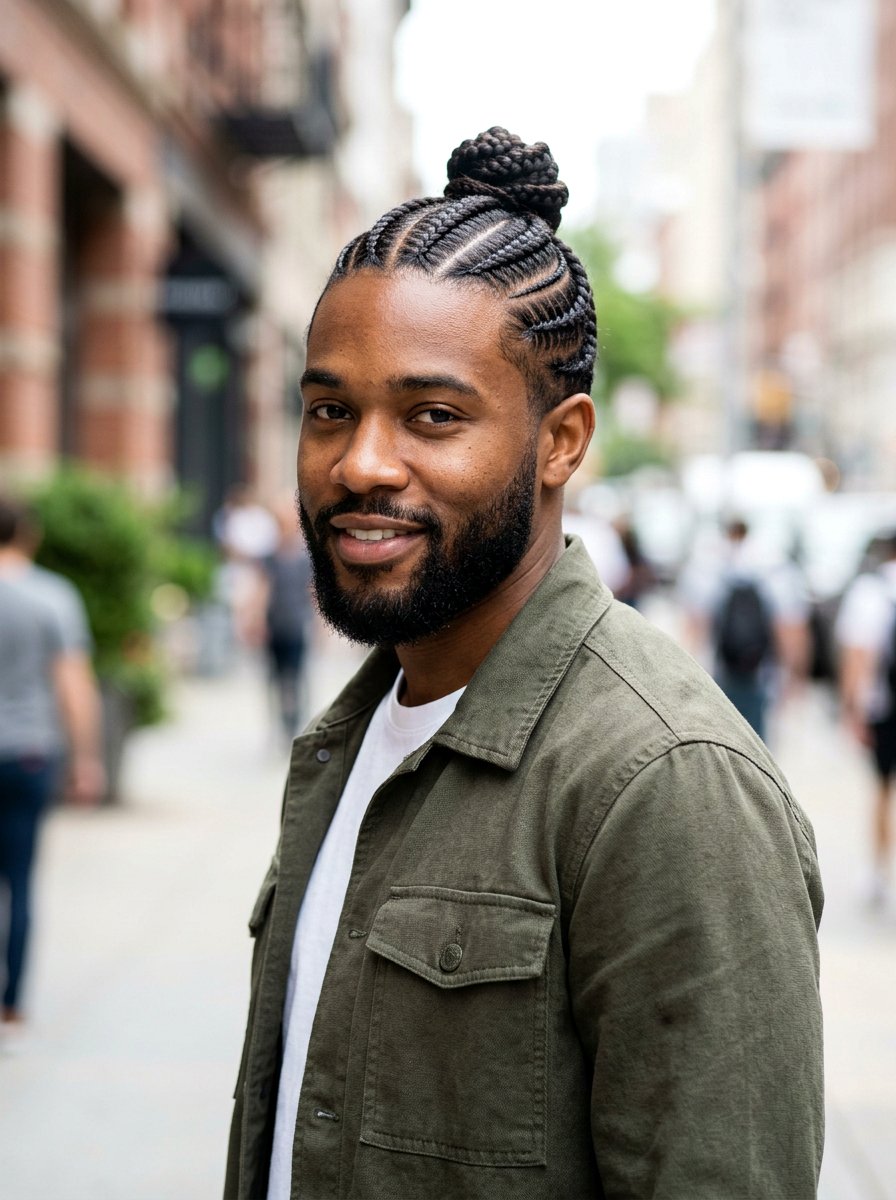 Stitch Braids With Bun For Men - 20 stitch braids for men - 20 stitch braids for men