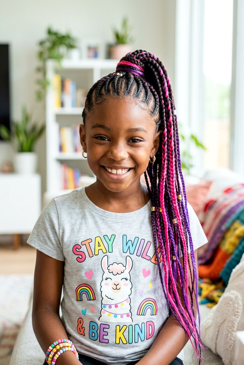 Stitch Braids With Color Extensions For Girls - 20 stitch braids for girls - 20 stitch braids for girls