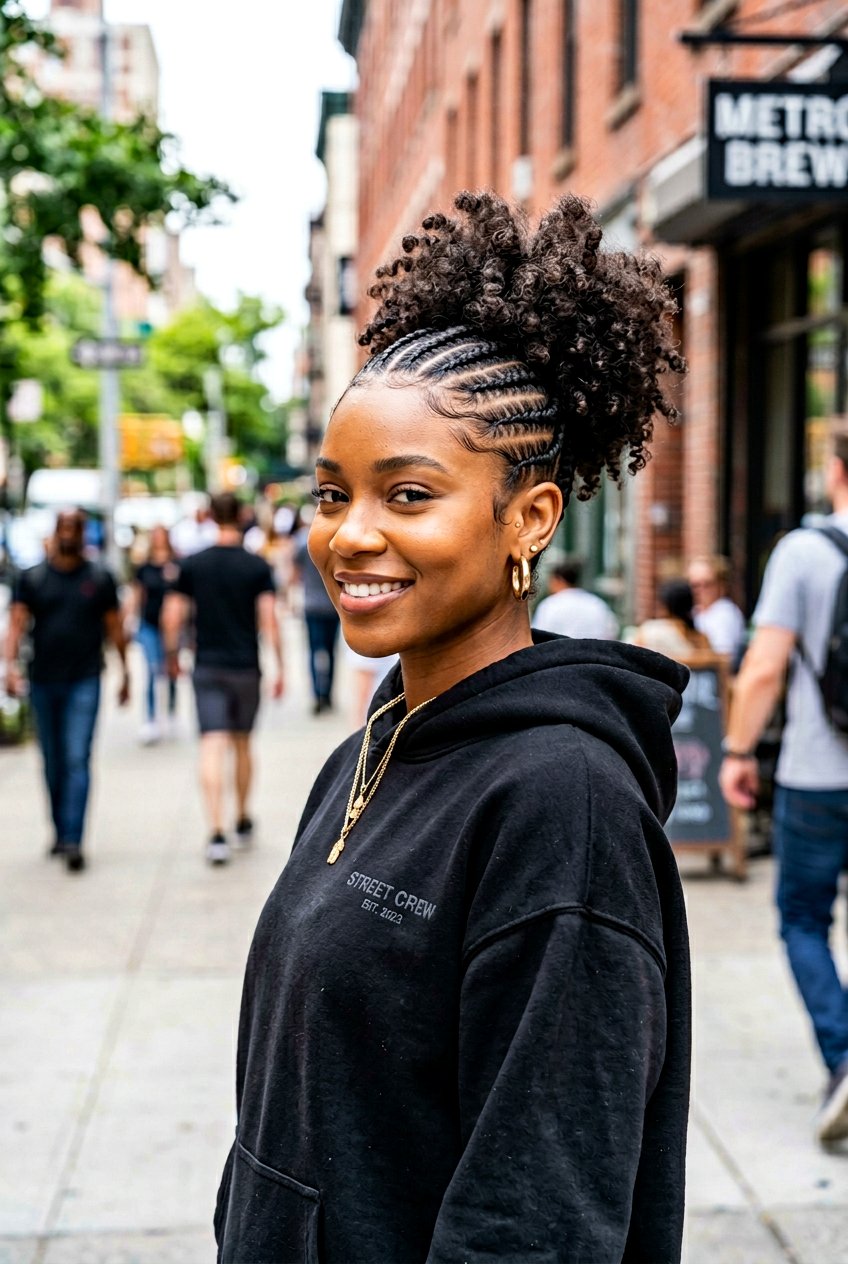 Stitch Braids With Curly Bun - 20 feed in braids with curly bun - 20 feed in braids with curly bun