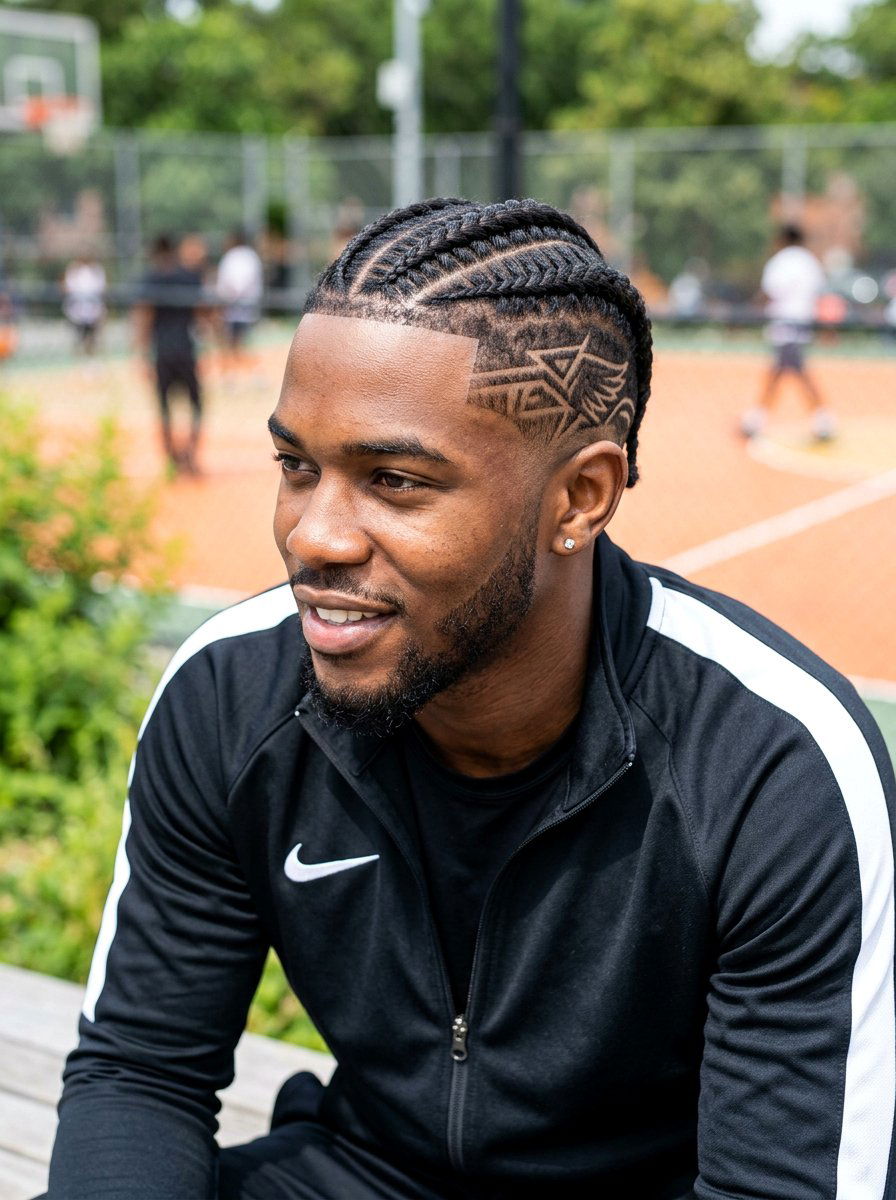 Stitch Braids With Design On Short Sides For Men - 20 stitch braids for men - 20 stitch braids for men