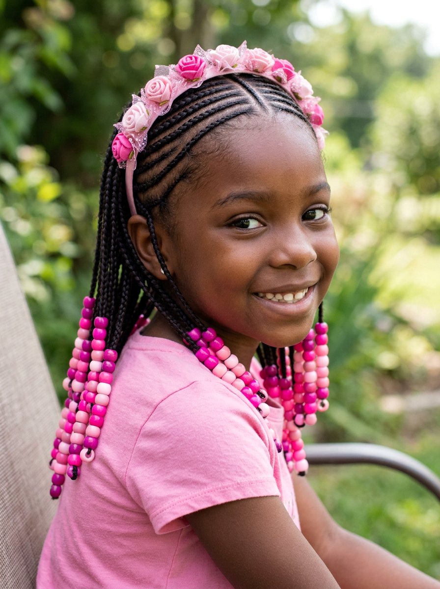 Stitch Braids With Pink Beads - 20 kids stitch braids with beads - 20 kids stitch braids with beads